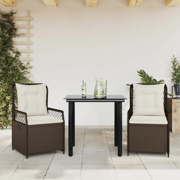 VidaXL Ensemble à manger de jardin 3 pcs et coussins marron poly rotin 3262978