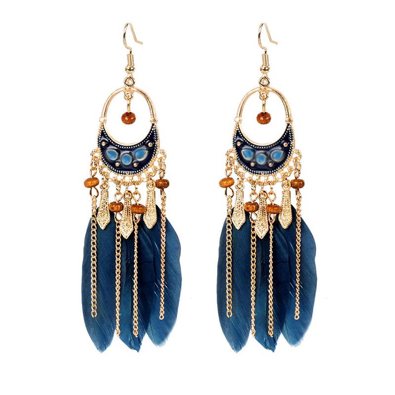 Bohemian Long Tassel Feather Earrings - Trendy Douyin-Inspired Design for Women