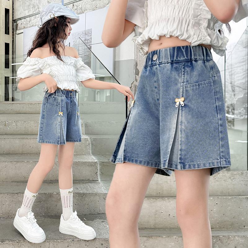 Fashion Summer Girls Shorts Jeans Bow Decoration Denim Pants Kids Children Outdoor Short Trousers