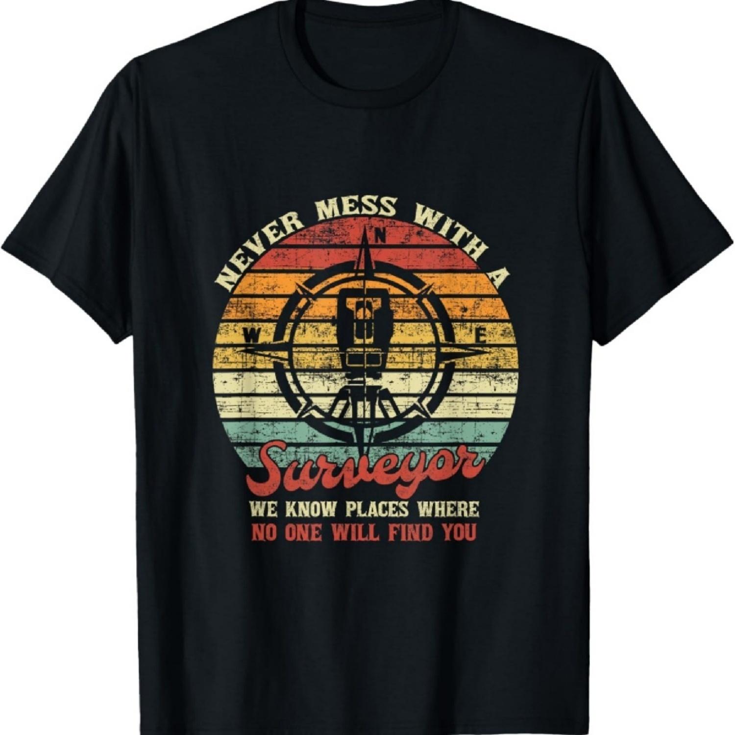 Футболка  Геодезия Винтаж Ретро Никогда Не Связывайся с Геодезистом S