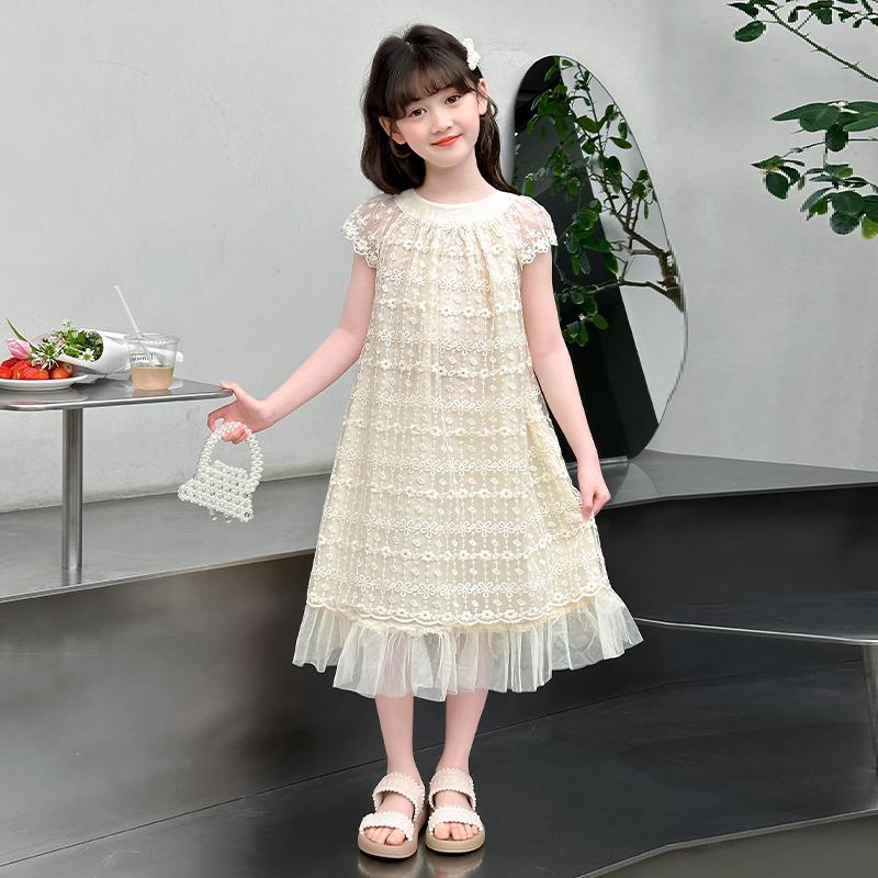 Girls' Summer Dress 2026 New Handsome Lace Girl Princess Dress Super Beautiful Children's Summer Dress Fairy Dress