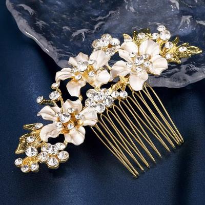 Peigne à Cheveux en Alliage pour Mariée Accessoires de Cheveux Strassés Épingle à Cheveux Mode Fleur Cadeaux Festifs