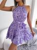 O Neck Printed Dress High Waist Elegant Flounce Dress for Women Sleeveless Loose Dresses Causal Dress