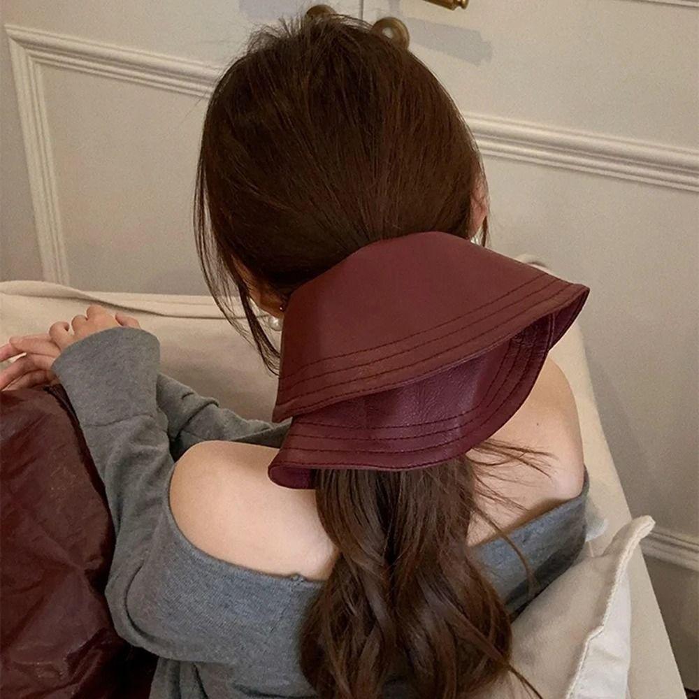 

Solid Color Leather Scrunchies Sweet Korean Style Hairbands Elastic Hair Rope Head Accessory червоний