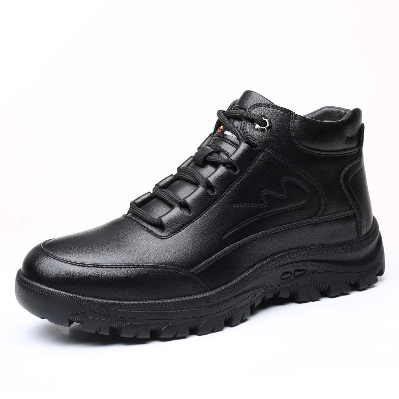 

НОВЫЕ мужские туфли из натуральной кожи и хлопка, зимние плюшевые теплые кожаные туфли из утолщенной шерсти, противоскользящие, модные туфли для отдыха с высоким берцем для мужчин 44 чёрный