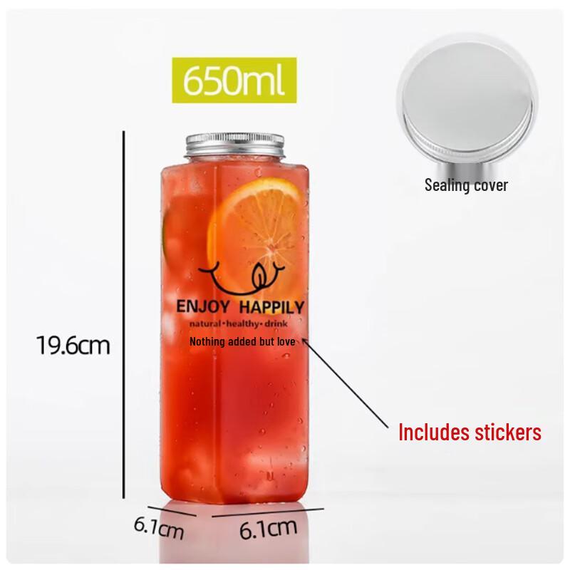 Sanbilai Chubby Disposable Plastic Milk Tea Cups (650ml, Rectangular, with Sealed Lids)