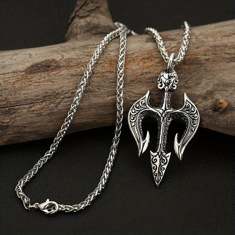 Hiphop grecia antica tridente ciondolo 316L in acciaio inox placcato oro Poseidon tridente collana pendente per gli uomini gioielli
