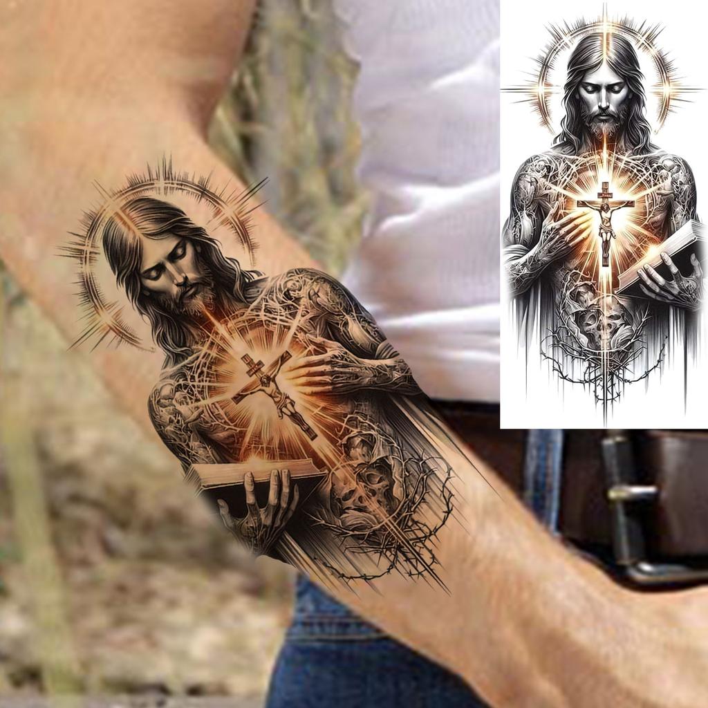 1 Sheet Watercolor Wolf Lion Pirate Ship Tiger Eagle Temporary Tattoos For Men Adults Water Transfer Fake Temp Tattoo Body Art