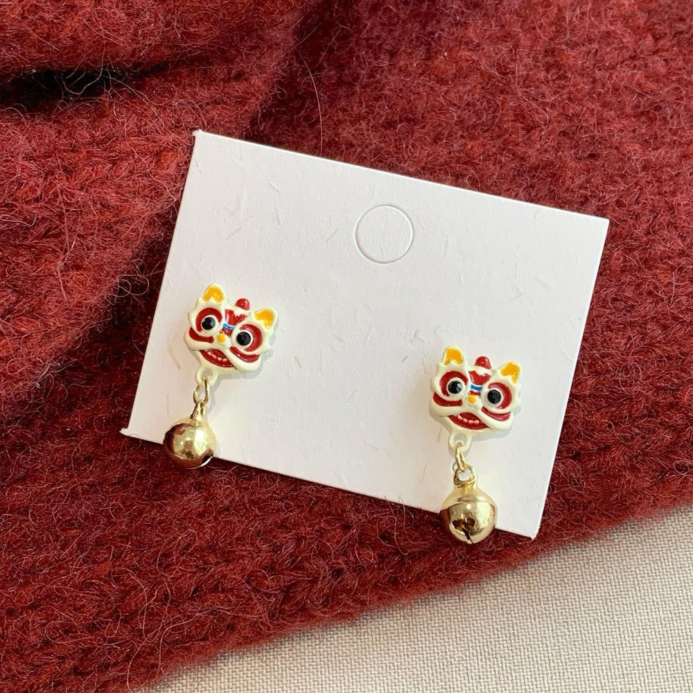 Good Luck Lion Dance Earrings Set Tassel New Year Earrings Trendy Bell Ear Studs  Ear Accessories