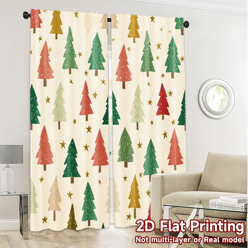 Flat Printing Jit Curtains Without Rod Festive Evergreens Chic Versatile Durable Polyester Holiday Set Of 2 Made