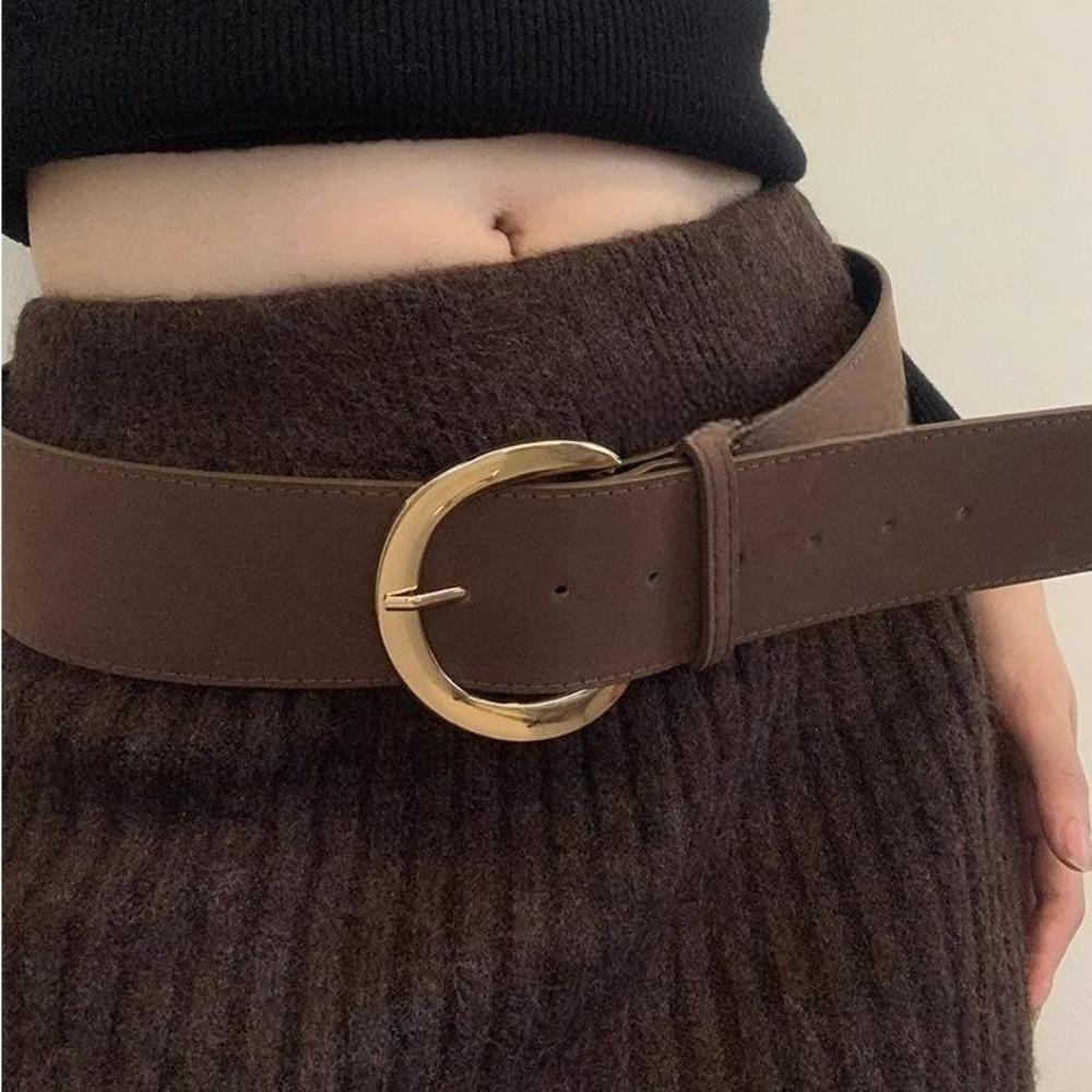 Jeans Girdle Women Wide Belt Metal Buckle Western Cowboy Belt Fashion Leather Waistband  Girl