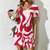 Mode d'été pour femmes Robe à col en V à manches courtes avec imprimé géométrique rétro Jupe courte sexy Robes