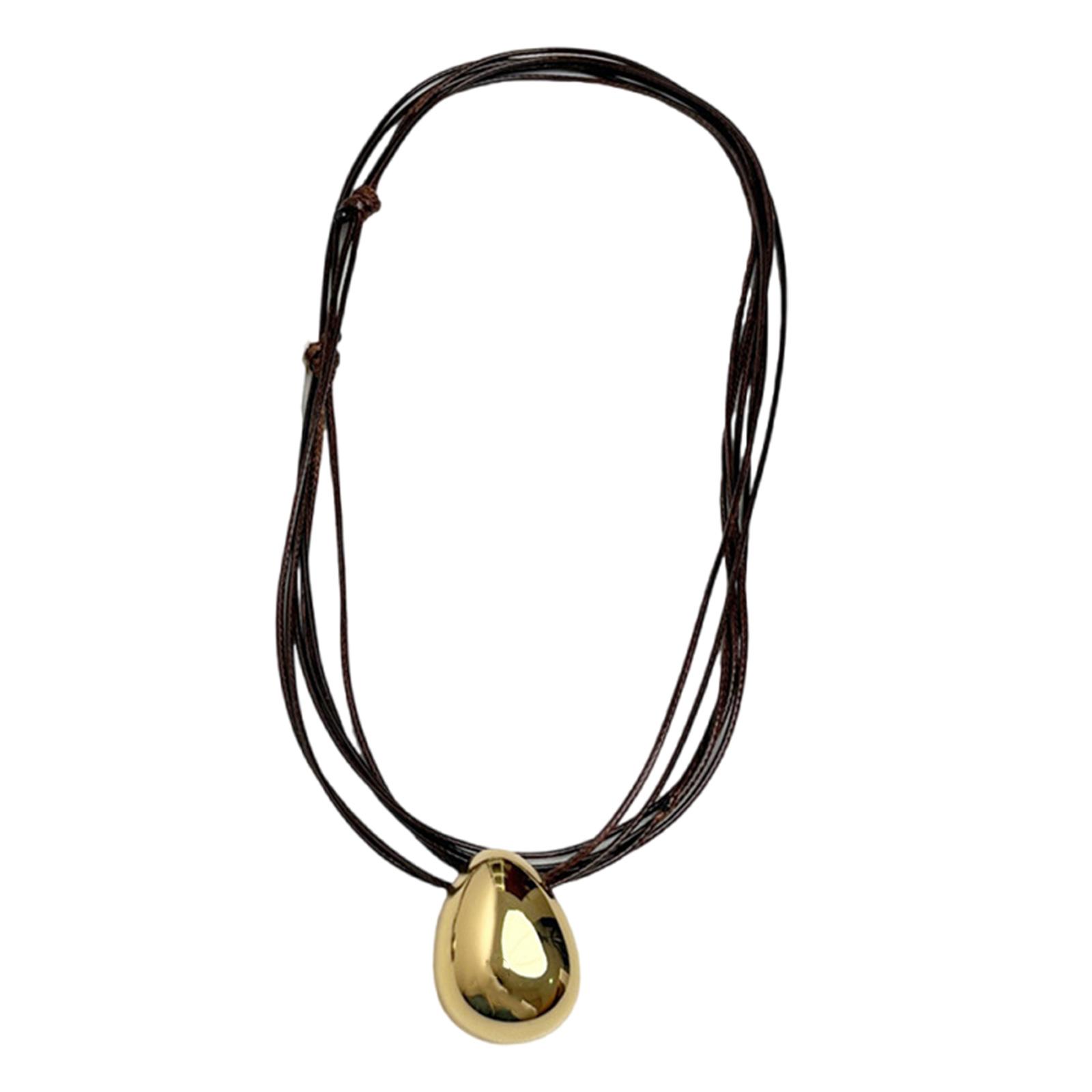 

Stylish Double Layer Wax Cord Necklace Timeless Teardrop Necklace Charm Featuring Two Wax Cord Layers for Fashionistas золотой