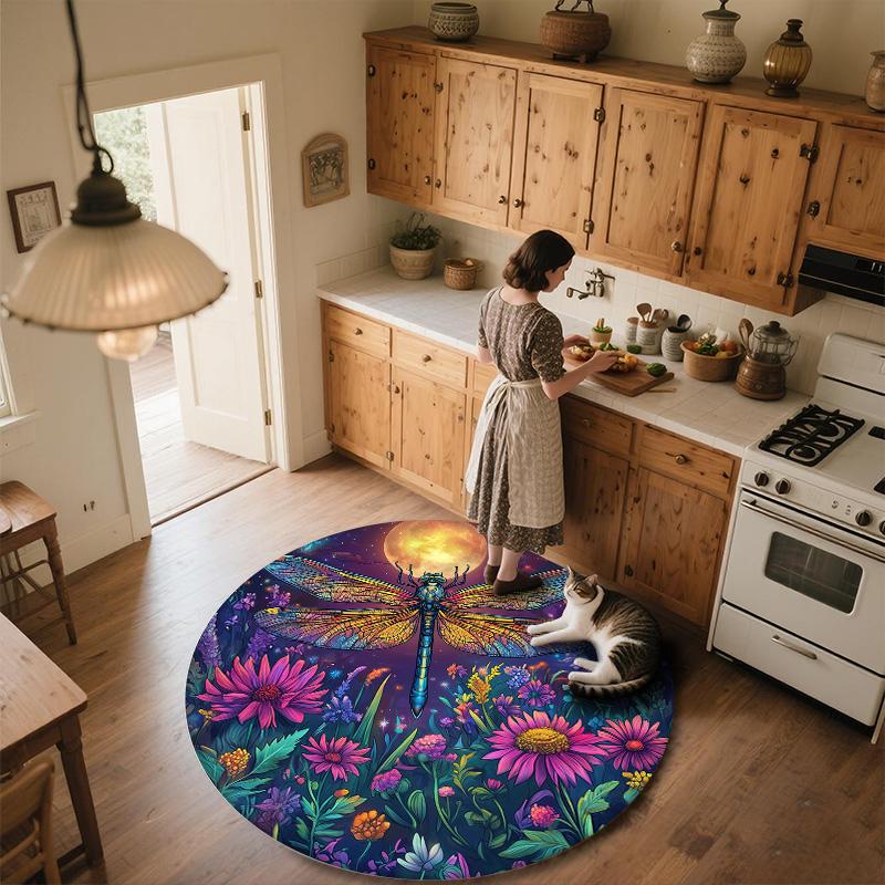 Moon Animals  Round Area Rug,Carpet Rug for Living Room Bedroom Sofa Playroom Decor,Non-slip Floor Mat