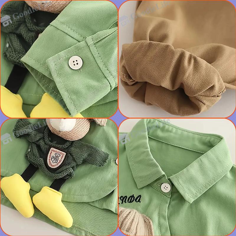 2025 Baby Bear Shirt & Pants Set – Cute Cotton Spring Outfit for Toddler Boys, Teddy Bear Print 2-Piece Clothes