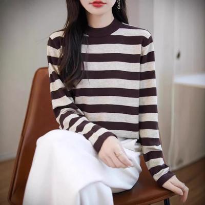 Striped Female Autumn and Winter Loose Half-high Neck Pullover Ageing Bottoming Inner Knitwear