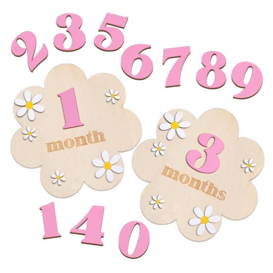Baby Monats Meilenstein Karte Schild Holzblumenbrett mit 10 austauschbaren Zahlen für Neugeborenen Wachstums-Tracker Foto Requisite Babyparty Kinderzimmer Dekor