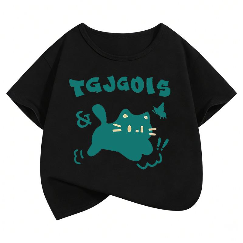 Süßes Katzenmuster Kinder T-Shirt Sommer Kurzarm Cartoon Tier Jungen und Mädchen Kleidung Süßes Oberteil
