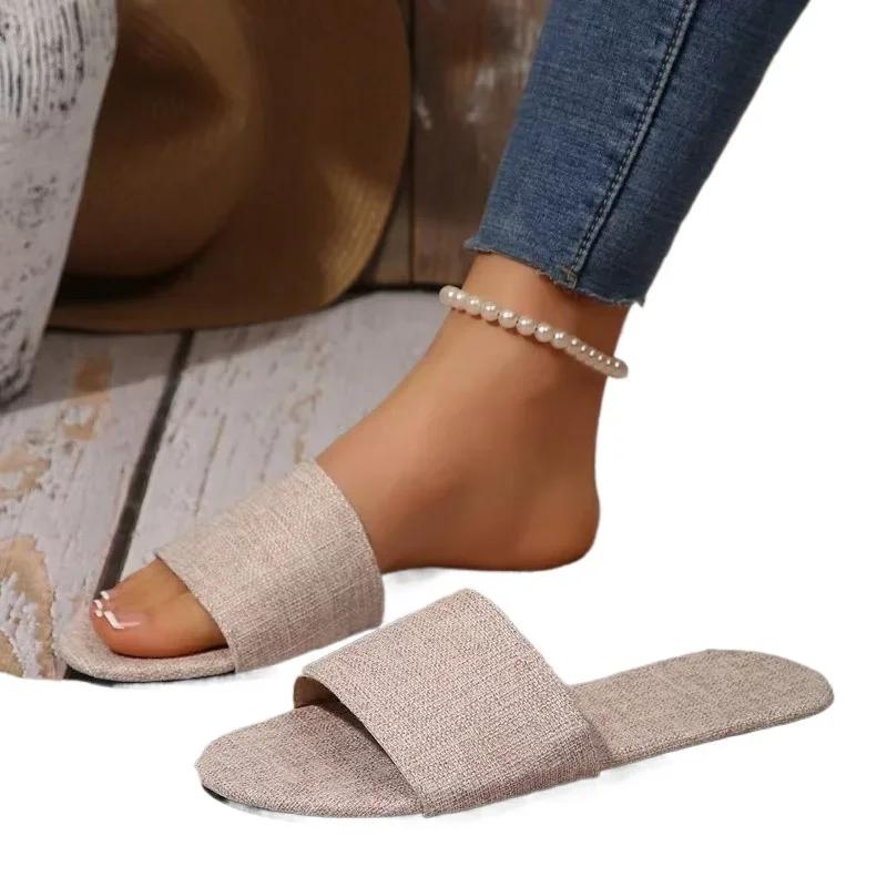 Fashion Ladies Shoes On Offer 2025 Open Toe Light Slippers Outdoor Casual Slippers Women Round Toe Flat with Plus Size Concise Sandals