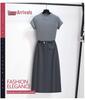 2025 Autumn Women's Two-Piece Set: Popular Purple Short-Sleeved T-Shirt and Midi Skirt.