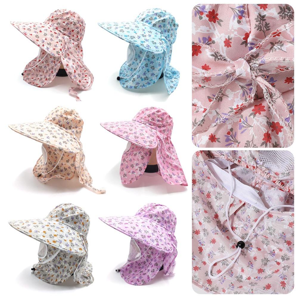 

Floral Print Women Tea Picking Cap Breathable Ponytail Hat Casual Sun Shawl Hat синій