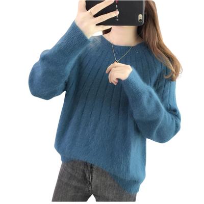 SeiunAn Knit Ribbed Cut and Sew Long Loose Crew Highly Solid Plus Sizes Korean Women's Sweater, Top, Autumn, Winter, Spring, Sleeves, Thick, Fit,