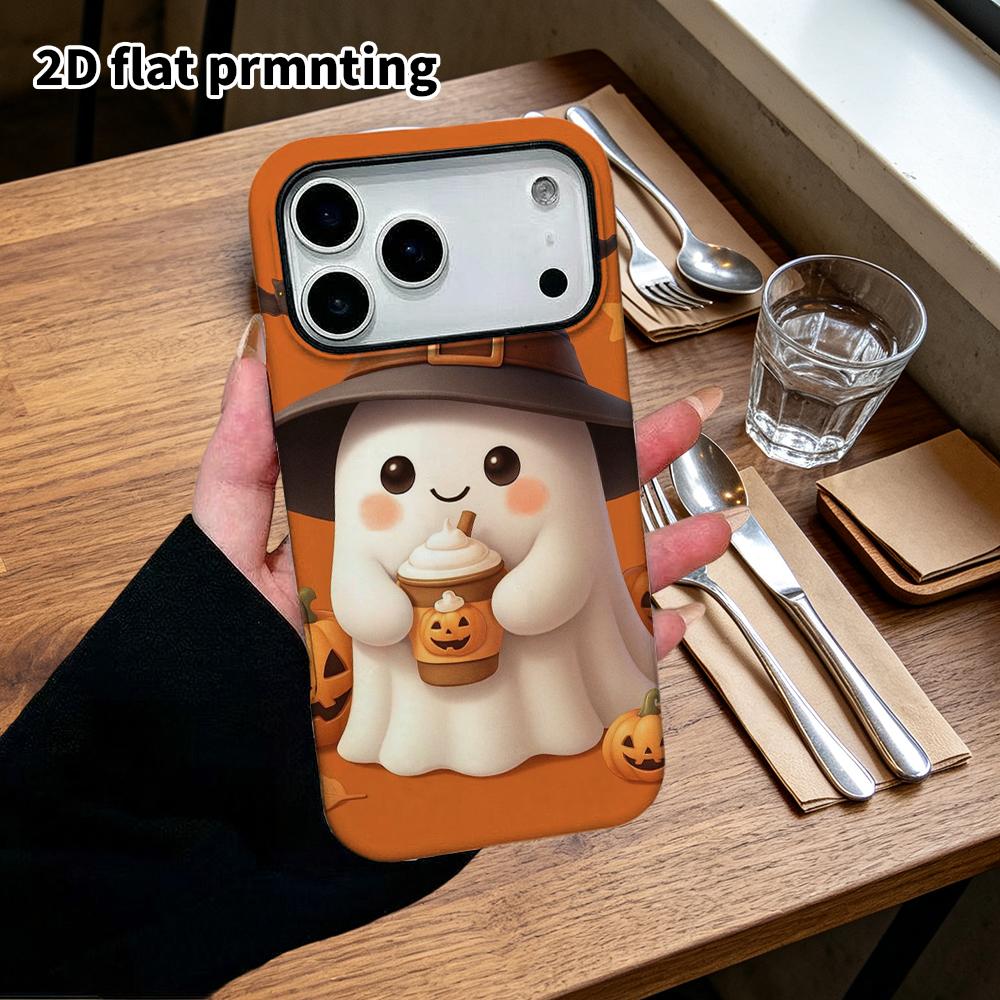 Phone Case: 2D Flat Design Suitable for iPhone 18 17 16 15 14 13 Pro Film Protective Case, Couple Style, Solid Orange Background, Christmas and Hallow