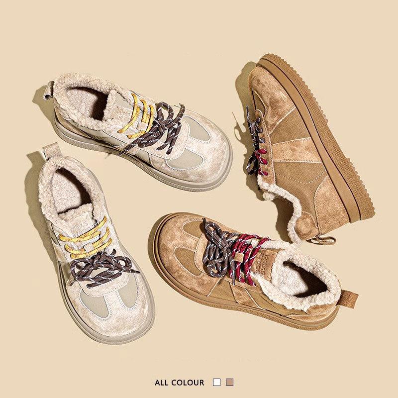 Real fur integrated snow boots women's 2025 winter platform German training shoes retro lamb wool piled thickened cotton shoes