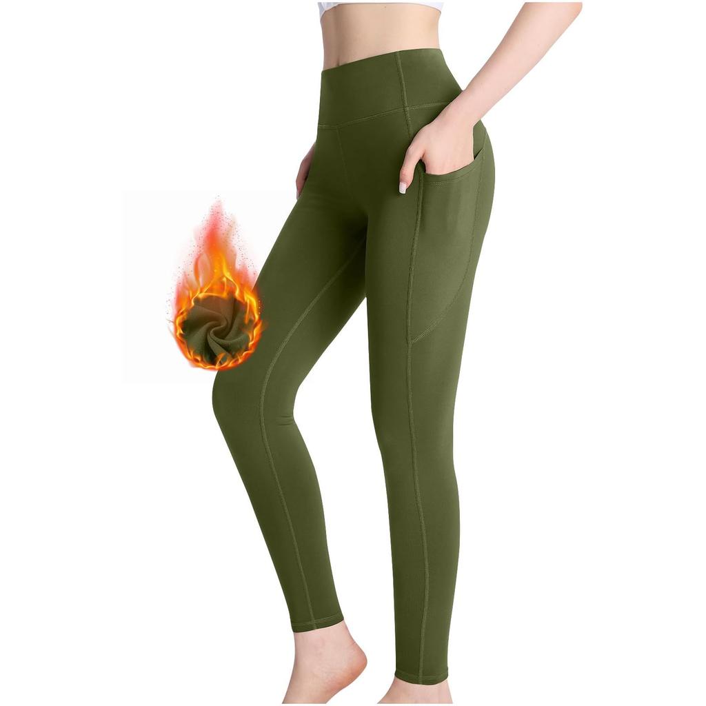 Women's -Lined High-Waist Compression Yoga Pants, Tummy-Control Leggings With Pockets, Warm Fitness Long Pants