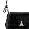 VIVIENNE WESTWOOD Silver Metal Accessories Crocodile Pattern Embossed Leather Shoulder Bag Women Shoulder Bag Black 46030001WL0098N401