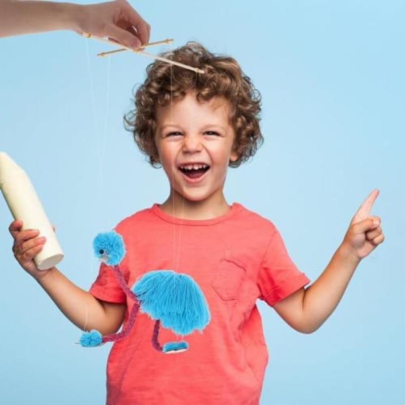 TOYANDONA Plüsch Straußen Marionette Puppe Tierform Lebhaftes Design Interaktives für Junge Mädchen Fingerfertigkeit Kreativität Himmelblau