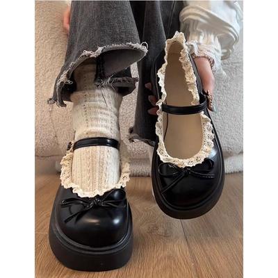 Schwarze Retro-Plateau-Erhöhung Lolita kleine Lederschuhe Damen Frühling 2025 süße Schleife Mary Jane Einzelne Schuhe