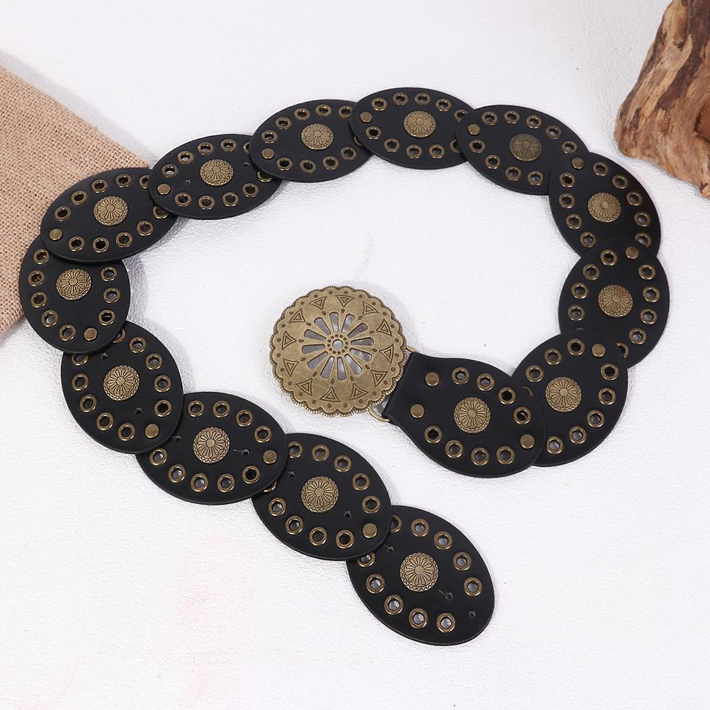 1PC European and American style hollow round cake splicing ethnic style belt female bohemian wear waist seal corns hole retro belt