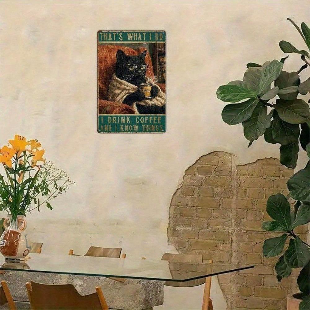 Retro Black Cat Metal Wall Art 8x12 Inch Tin Sign Vintage Cafe Decor Bar Kitchen Gift Rustic Tin Poster