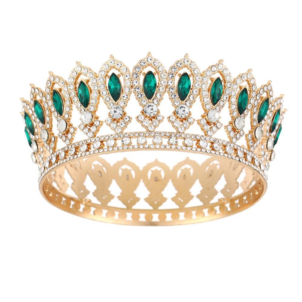 Round Princess Queen Tiara European Crystal Full Crown Metal Bridal Wedding Crowns  Birthday Party