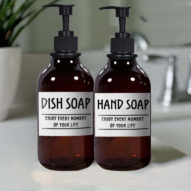 2PCS 500ml Travel Large Capacity Bathroom Soap Shampoo Dispenser Pump Press Bottle Multi-purpose Liquid with 6 Labels