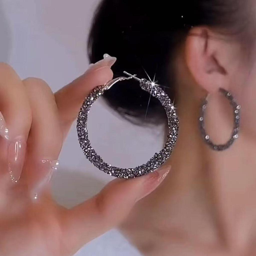 Starry Rhinestone Circle Earrings: Women's High-End, Large Hoop Fashion