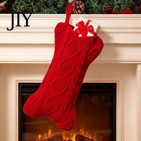 Soft Acrylic Knit Stockings Dog Christmas Stocking, 17 Inch Large Bone Shape Holiday Treasure Hunt Storage Bags Cable Knitted Fireplace Hanging