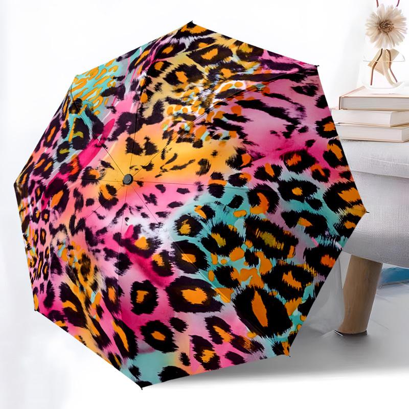 1pc Leopard Print Automatic Folding Umbrella - Portable Collapsible, 8-Rib Durable Frame, Perfect for Outdoor Use,  yy251218083