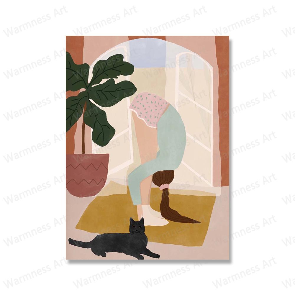 Boho Women Empowerment Wall Art Canvas Painting Female Posters And Print Black Cat with Girl Wall Pictures For Living Room Decor