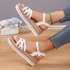 New cross-buckle rhinestone women's hemp rope muffin thick-soled square head sandals