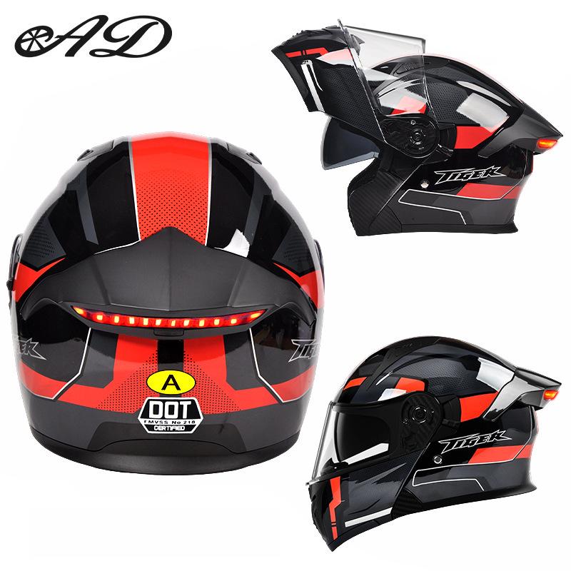 Unisex Full Face Flip-Up Motorcycle Helmet with LED Taillight, All-Season, 3C/DOT Certified