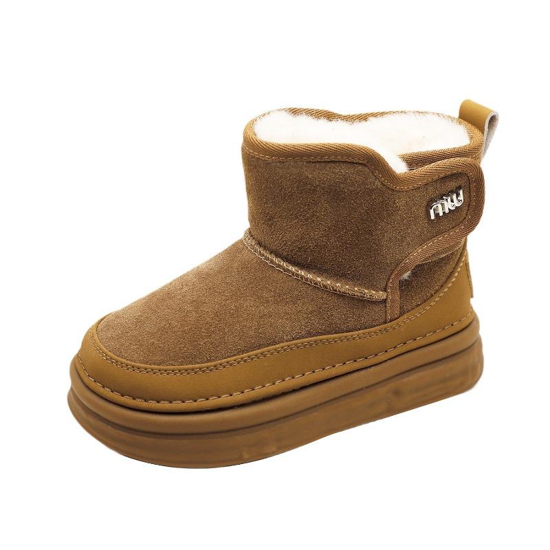 Winter new children's snow boots frosted cotton boots simple and versatile boys and girls leather warm boots
