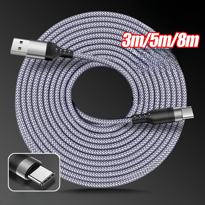 

Braided USB Type-C Cable with 5A Super Fast Charging for Android, Samsung, and OnePlus - Available In 1m To 8m Lengths 1m серый