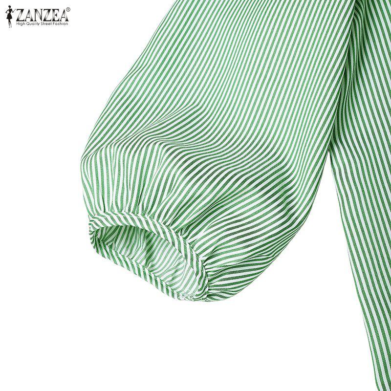 ZANZEA Camicia da donna a righe larghe con colletto a punta e maniche a 3/4