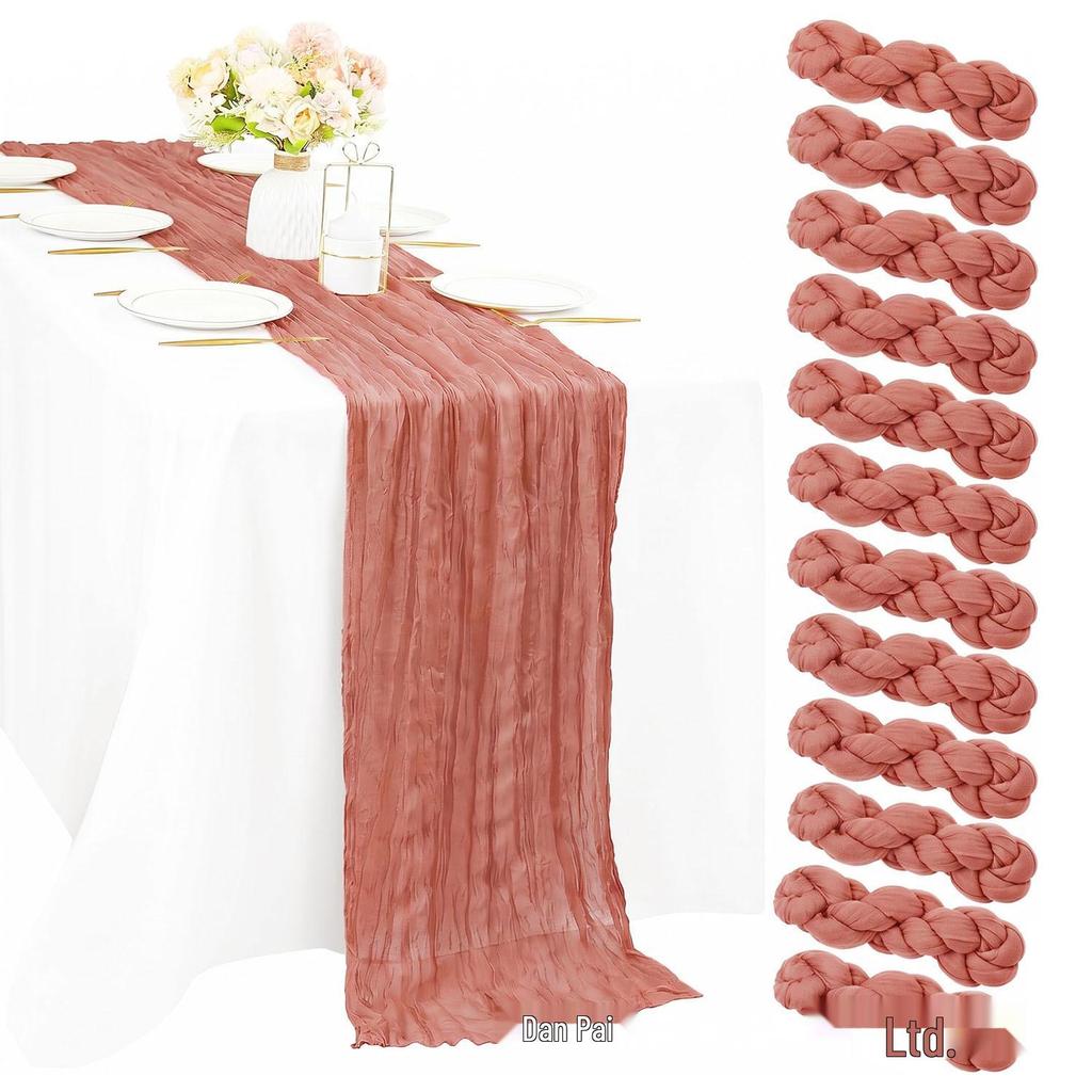Bali Bohemian Crinkled Gauze Table Runner – Semi-transparent Twist, Festival Wedding Style.