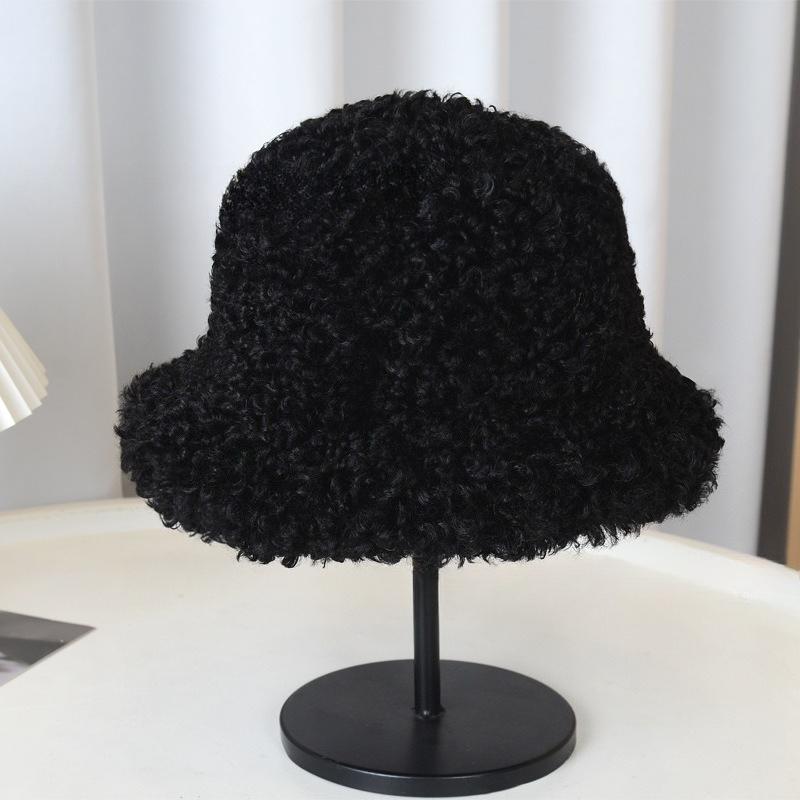 Female Thickened Teddy Fleece Curly Hair Bucket Hat Fashionable Winter Warm Hat Retro Curly Hair Basin Hat Versatile