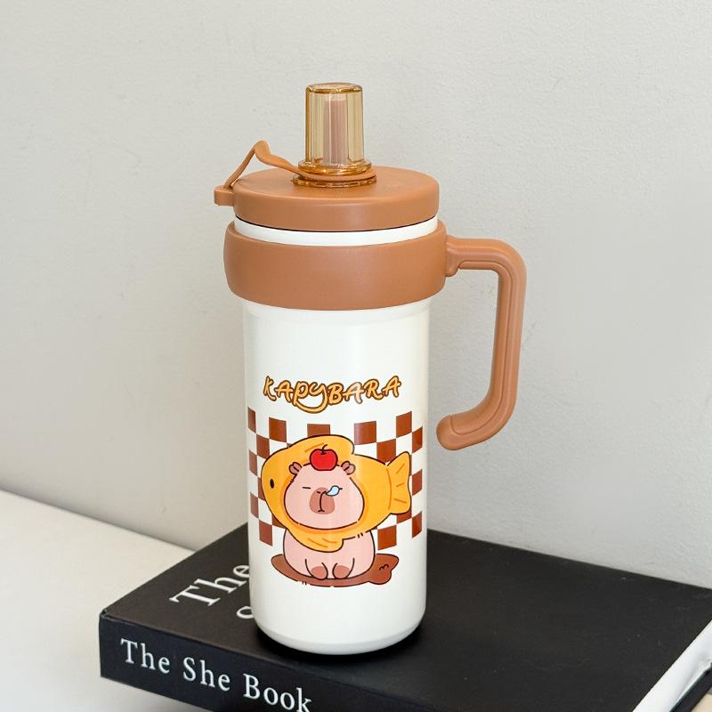 

New Kapibara 316 Stainless Steel Thermos Cup Bingba Cup Children s Portable Handle Straw Cup Large Capacity 700ml