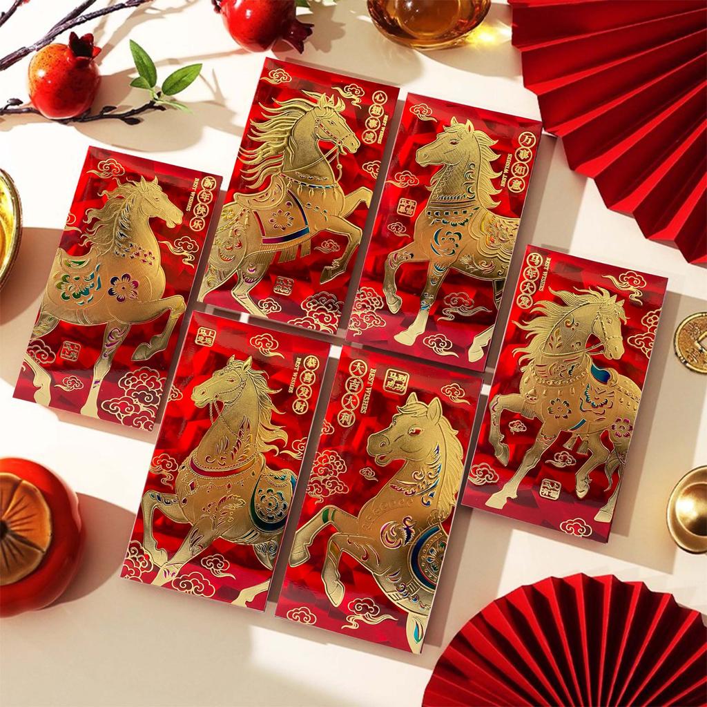 6 PCS Year Of Horse Red Envelope, Chinese New Year Red Envelope