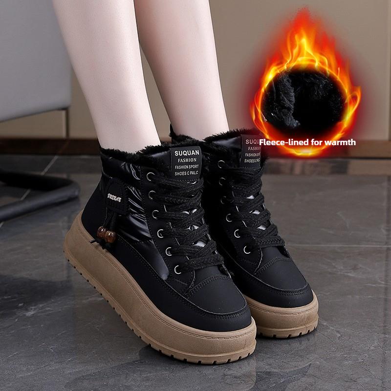 

Winter Thick Soled Velvet Women s Snow Boots Thick Warm High Top Black Cotton Boots Slope Heel Height Increasing Cotton Shoes 40 чорний